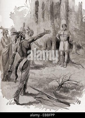 Israel Putnam, 1718 –1790.  US-amerikanischer Offizier und General und Freimaurer, aka "alte setzen".  Gefangen von Mohawk-Krieger Stockfoto