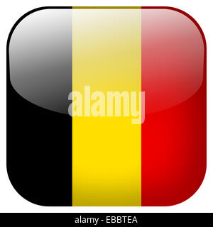 Belgien Nationalflagge Quadrat-Taste isoliert auf weißem Hintergrund Stockfoto