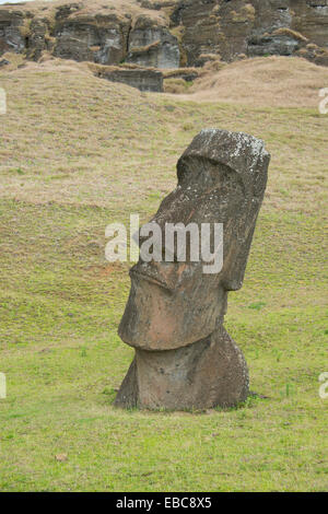 Chile, Osterinsel aka Rapa Nui. Rapa Nui Nationalpark, historische Stätte von Rano Raraku "Steinbruch". Stockfoto