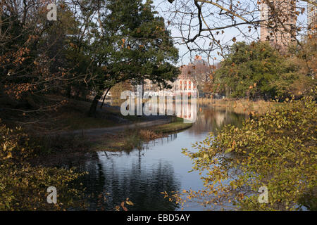 Landschaft von Harlem Meer im Central Park in New York City. Stockfoto