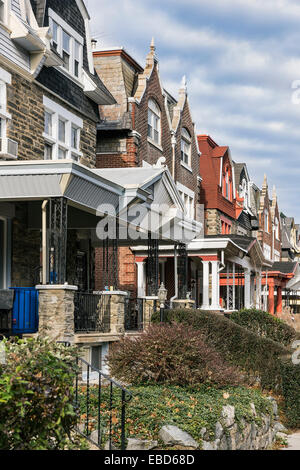 Reihe Häuser, Mt Airy, Philadelphia, Pennsylvania, USA Stockfoto