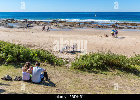 Familien genießen den Strand von Mooloolaba, Sunshine coast Queensland Australien Stockfoto