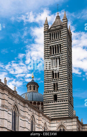 Nahaufnahme des Turms am Duomo di Siena, Provinz Siena, Siena, Toskana, Italien Stockfoto