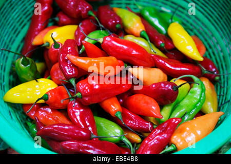 Nahaufnahme der Paprika am öffentlichen Markt, Peru Stockfoto