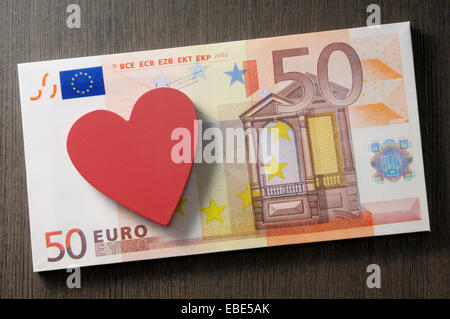 Herz auf 50 Euro-Schein, Studioaufnahme Stockfoto