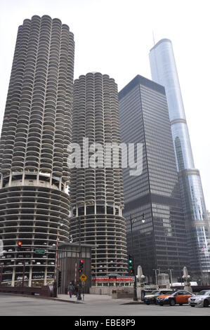 Marina City, Langham Hotel und Trump International Hotel and Tower, Chicago. Stockfoto