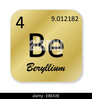 Schwarzen Beryllium Element in goldene quadratische Form, die in weißen Hintergrund isoliert Stockfoto