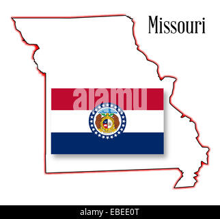 Der Umriß des Staates Missouri mit Flagge Stockfoto