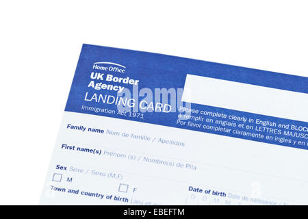 Britische Grenzbehörde Landung-Immigration-Formular Stockfoto