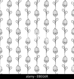 weiße Musterdesign Wirh schwarze abstrakte Blumen Stockfoto