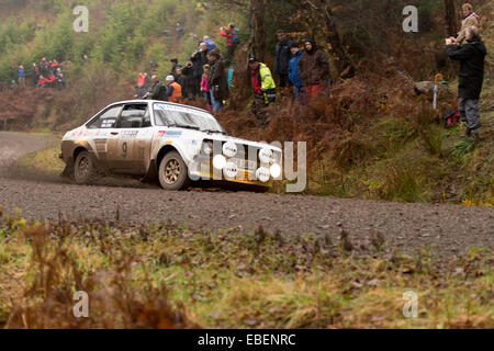 Konkurrent Nr. 9 Paul Griffiths AndIwan Jones auf Stufe 7 der RAC-Rallye im Hamsterley Wald Stockfoto