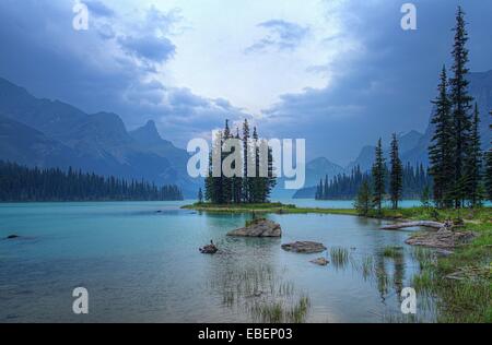 Spirit Island im Jasper National Park in den kanadischen Rockies Stockfoto
