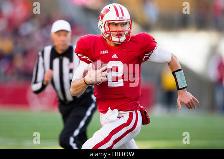 29. November 2014: Wisconsin Badgers Quarterback Joel Daube #2 startet läuft im ersten Quartal des NCAA Football-Spiel zwischen den Minnesota Golden Gophers und die Wisconsin Badgers im Camp Randall Stadium in Madison, Wisconsin. Wisconsin besiegte Minnesota 34-24. John Fisher/CSM Stockfoto