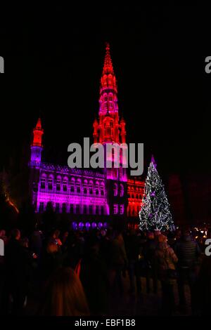 Brüssel, November 29. 5. Januar 2015. Eine Ton- und Lichtshow ist am Grand Place in Brüssel, Belgien, 29. November 2014 statt. Die Show wäre vom 28 November, 5. Januar 2015 dauern. © Gong Bing/Xinhua/Alamy Live-Nachrichten Stockfoto