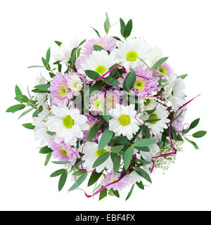 Bouquet von Gerbera Blumen in Vase, Isolated on White Background. Ansicht von oben. Stockfoto