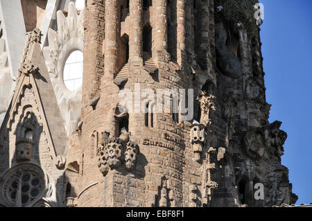 La Sagrada Familia, römisch-katholische Basilika in Barcelona, Katalonien, Spanien im Bau. entworfen von Antoni Gaudi Stockfoto