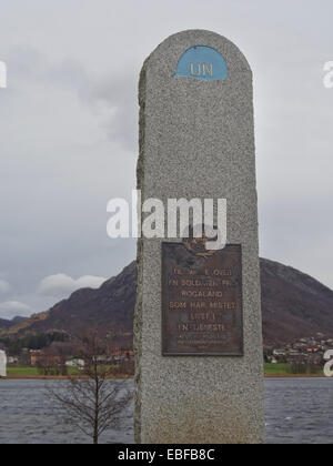 Vikeså in Rogaland Norwegen, Denkmal, die ich zu Ehren der Bezirke UN-Soldaten, die im Dienst zu wahren Frieden gestorben sind Stockfoto