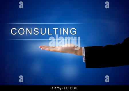 Beratung Taste mit Business Hand auf eine Touchscreen-Oberfläche Stockfoto
