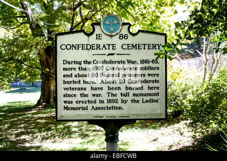 Historische Gedenktafel auf dem Bethel bürgerlichen Krieg Confederate Cemetery in Knoxville TN Stockfoto