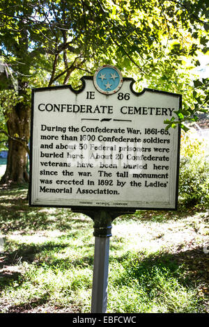 Historische Gedenktafel auf dem Bethel bürgerlichen Krieg Confederate Cemetery in Knoxville TN Stockfoto