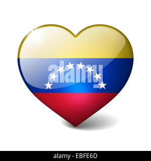 Venezuela 3d Glas Herz mit realistischen Schatten isoliert auf weiss Stockfoto