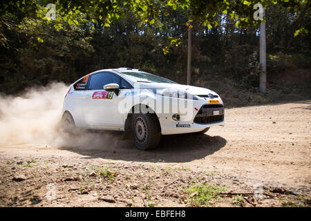 ISTANBUL, Türkei - 16. August 2014: Eytan Halfon Laufwerke Ford Fiesta R2 Auto bei Avis Bosporus Rallye, Deniz Bühne Stockfoto