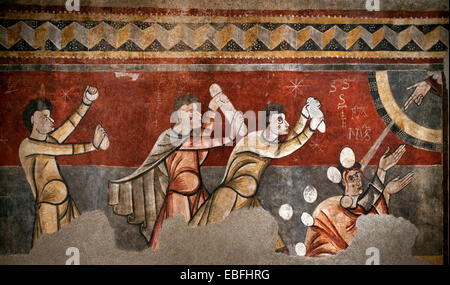 Fresco-Mestre de Boí Steinigung des Heiligen Stephanus aus Boí Kirche von Sant Joan de Boí (Vall de Boí, Alta Ribagorça) 1100 Spanien Stockfoto