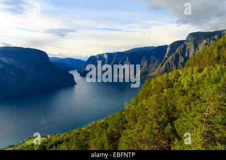 Atemberaubenden Blick auf den Aurlandsfjord vom Aussichtspunkt Stegastein Stockfoto