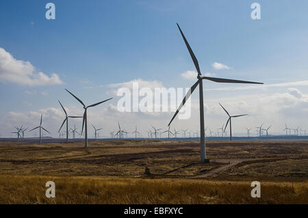 Ein Foto von Whitelee Windpark befindet sich in der Nähe von Glasgow, Schottland. Stockfoto