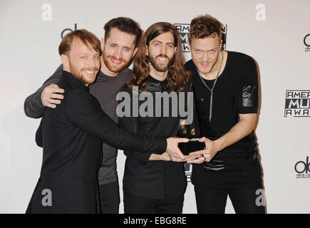 Stellen Sie sich vor Drachen uns Rock-Gruppe: L R: Ben McKee, Daniel Platzman, Daniel Wayne Sermon und Dan Reynolds Stockfoto