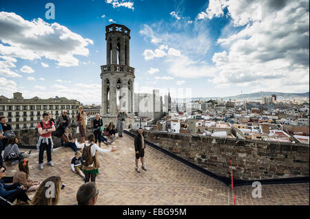 Dachterrasse der Kirche Església De La Mercè, Barcelona, Katalonien, Spanien Stockfoto