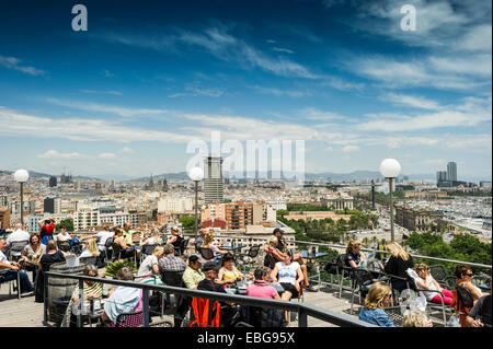 Miramar, Restaurant und Endstation der Luftseilbahn Telefèric, Telefèric de Montjuïc, Montjuic, Barcelona, Katalonien, Spanien Stockfoto