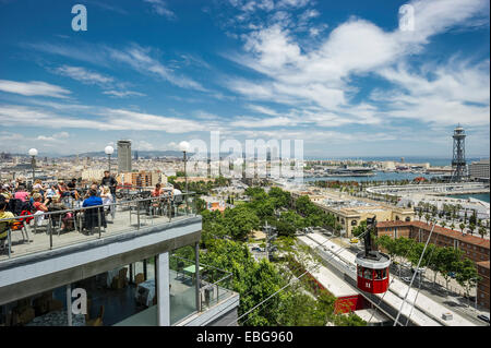 Miramar, Restaurant und Endstation der Luftseilbahn Telefèric, Telefèric de Montjuïc, Montjuic, Barcelona, Katalonien, Spanien Stockfoto