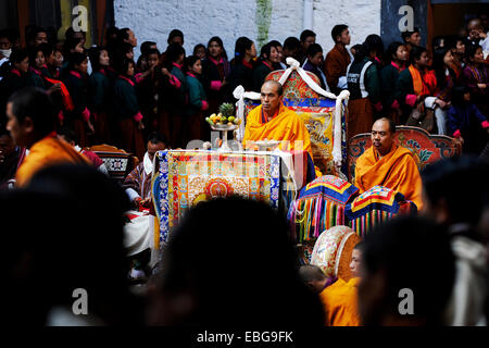 Kloster-Festival in Jakar Dzong Festung, Jakar, Bumthang Bezirk, Bhutan Stockfoto