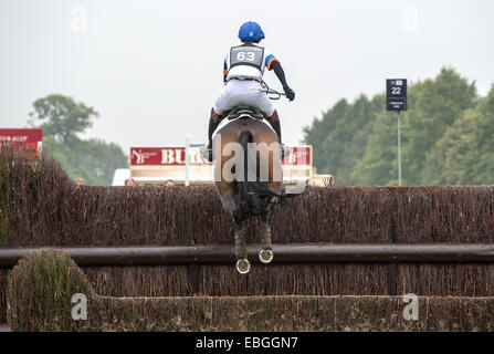 Pferd einen Zaun in Burghley Horse Trials löschen Stockfoto