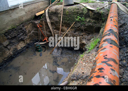 Grundwasser in die Baugrube, Deutschland Stockfoto