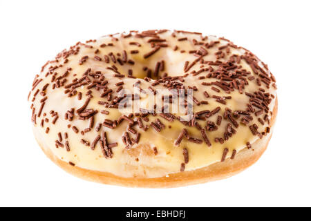 leckere leckere Donuts, die über einen weißen Hintergrund isoliert Stockfoto