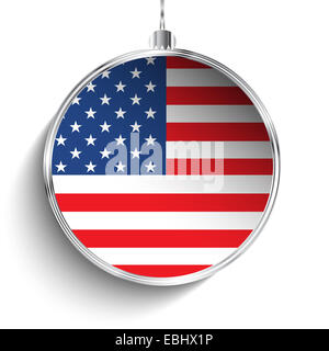 Vektor - Frohe Weihnachten Silber Ball mit Flagge USA Stockfoto