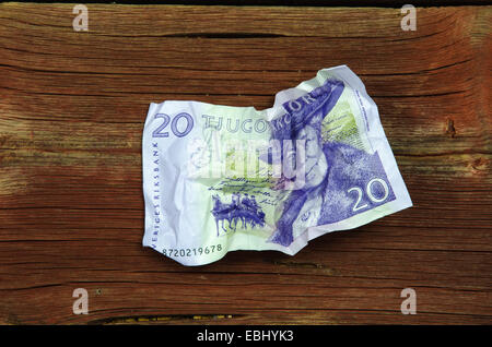 Zerknitterte schwedische Banknote von geringem Wert Stockfoto