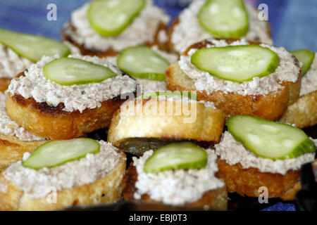 leckeren Toast mit Cod Leber und Gurken Stockfoto