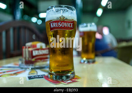 Krusovice Bier in einer Bar, Prag Tschechische Republik Stockfoto