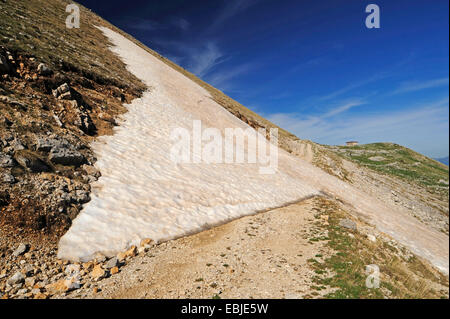 Gebirgspass von blockiert bleibt der Schnee, Griechenland, Pindos Gebirge Stockfoto