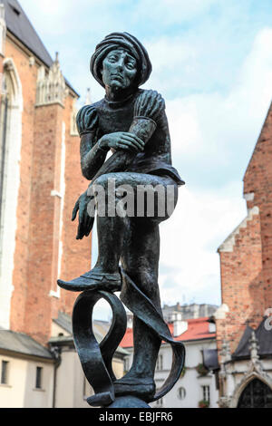 Brunnenskulptur vor Str. Marys Kirche St. Mary Square, Krakau, Polen Stockfoto