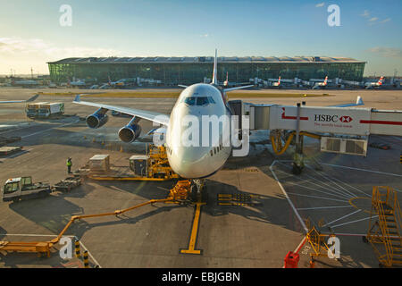 Vorbereitung für den Start einer Boeing 747 Stockfoto