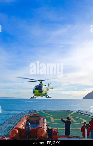 Hubschrauberlandeplätze auf Schiff, Antarktis, Livingston Island Stockfoto