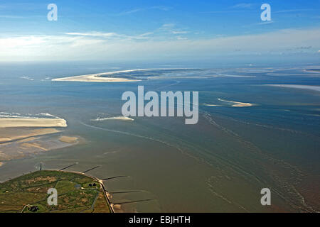 Blick auf Hallig Hooge, Amrum-Insel im Hintergrund, Deutschland, Norden Frisia Stockfoto