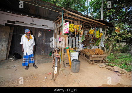 Marktstand mit einem alten Mann, Sri Lanka Stockfoto