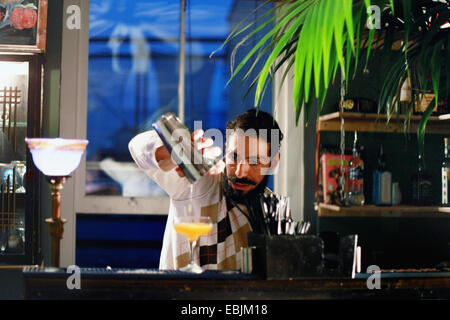 Barkeeper mit Cocktailbar am Stockfoto