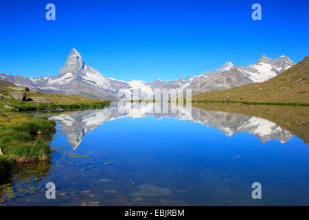 Matterhorn Spiegelung im See Stellisee, Schweiz, Wallis Stockfoto