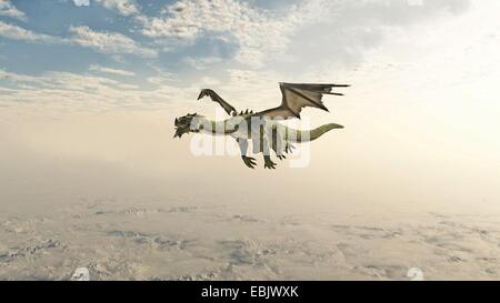 Grüner Drache fliegen durch die Wolken Stockfoto